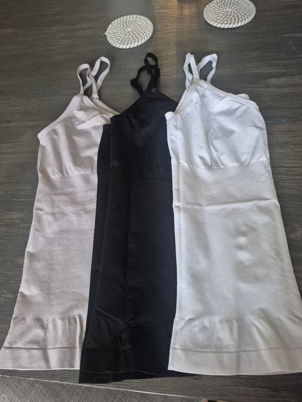 Seamless Compression Cami Tank Tops Lot of 3 Adjustable Straps White Black Beige